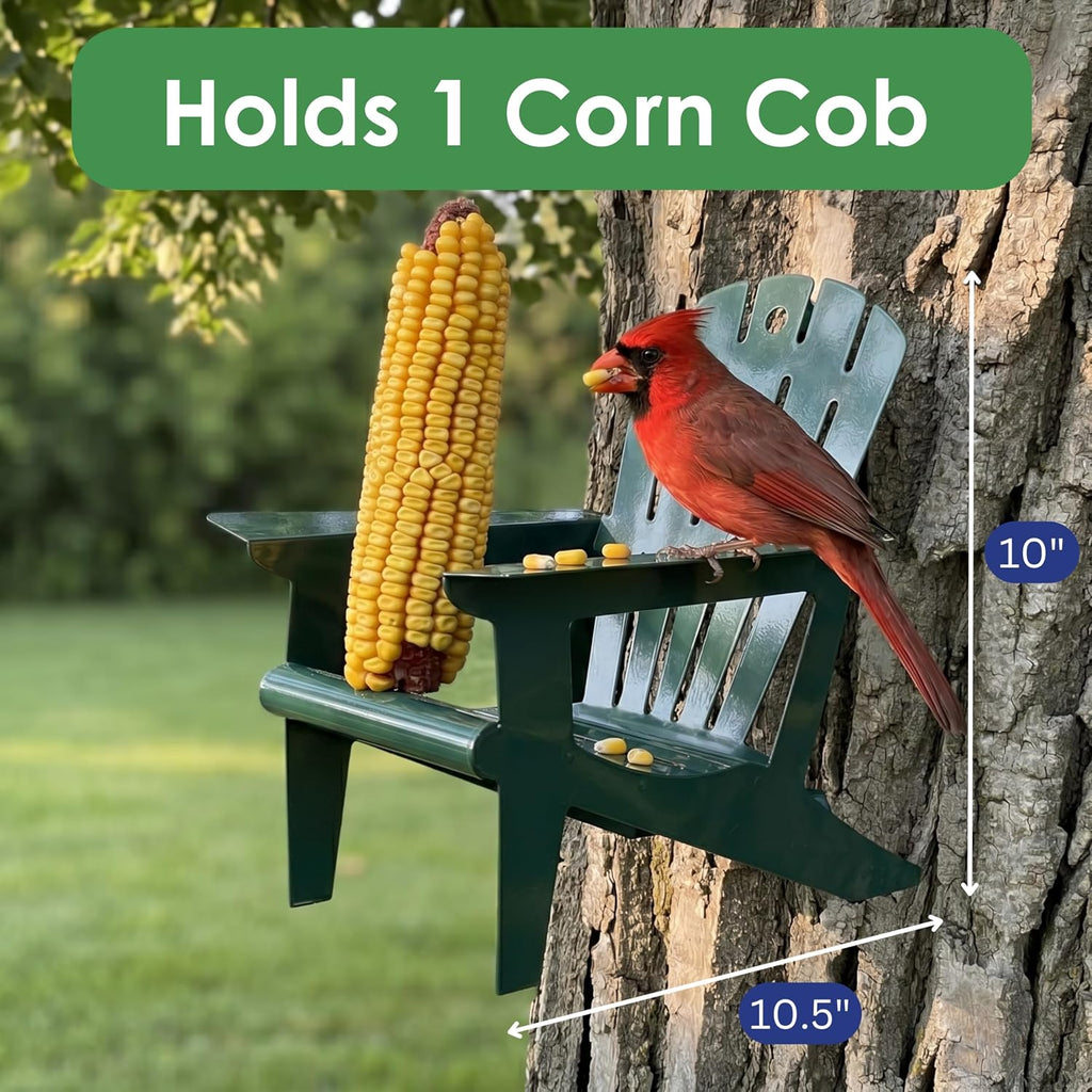 Hunter Green Adirondack Chair Squirrel Feeder | Metal Chair Holds 1 Corn Cob or Orange Slice - Mounts to Any Tree or Post, Attracts Squirrels, Orioles and Blue Jays