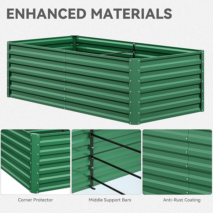 YITAHOME 6x3x2 ft 2pcs Galvanized Raised Garden Bed Kit, Large Metal Planter Box with Gloves & Support Rod, Outdoor Flower Bed for Plants Vegetables, Green