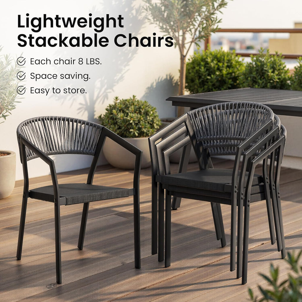 Patio Dining Chairs Set of 2 Aluminum Stackable Outdoor Chairs | Wicker Barrel Backrest Armchairs for Patio, Deck, Backyard, Grey