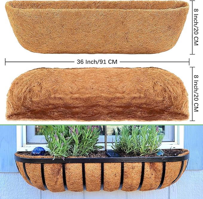 Coco Liners for Planters - 4 Pack 36 Inch Trough Coconut Liners for Planters, Window Box Coco Liners, 100% Natural Coconut Fiber Liners for Wall Hanging Basket, Window Box, Fence Baskets