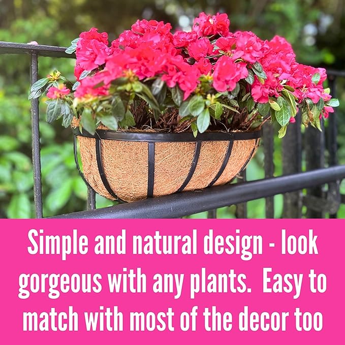 LaLaGreen Wall Planters for Outdoor Plant (16 Inch, 4 Pack) Deck Railing Planter Boxes for Outside Plants Window Flower Box with Coco Liners Metal Horse Troughs Fence Garden Herb Patio Porch over Rail