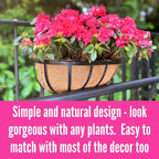 LaLaGreen Deck Railing Planter Boxes (16 Inch, 2 Pack) Black Metal Rectangular Hanging Planters with Coco Liner, Adjustable Flower Planter Box Brackets for Plants Fence Balcony Patio Porch Over Rail