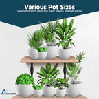 White Gray Plant Pots with Drainage Holes & Saucers 10 Pack, Indoor & Outdoor Stackable Space-Saving Planters for Houseplants & Flowers, (7", 6.7", 6", 5.3", and 4.8" Inches), Durable & Weatherproof