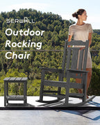 SERWALL Oversized Rocking Chair Outdoor, HDPE Outdoor Rocking Chair, Grey
