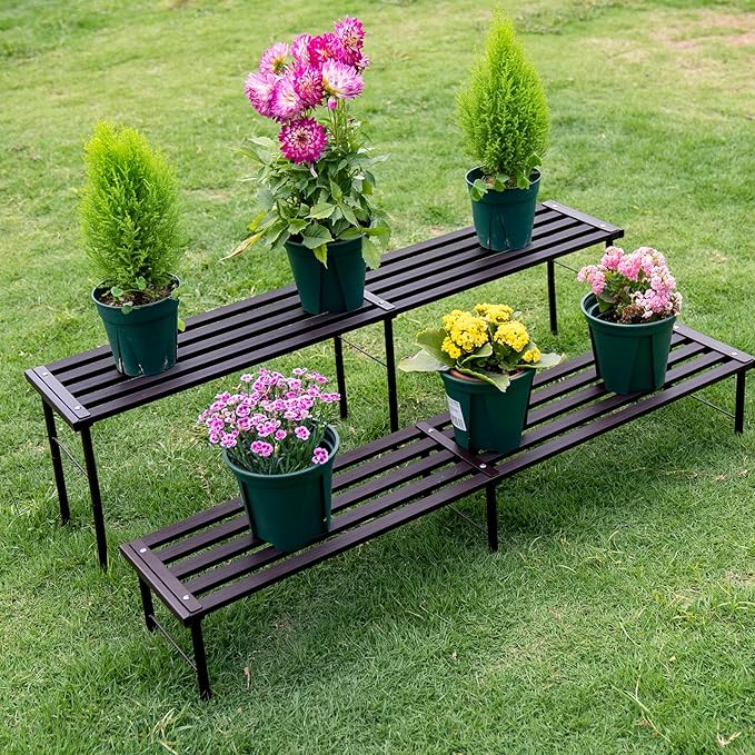 Metal Plant Stand, Rust-proof Aluminum Flower Pot Stand, Heavy Duty Planter Display Shelving for Patio Balcony Garden Living Room Decorative (Ebony, 23.6 Inch)
