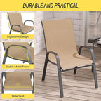 Betterhood Patio Chairs Set of 6, Stackable Outdoor Dining Chairs Set with Breathable Seat Fabric, All-Weather Powder-Coated Metal Frame for Deck, Pool Side and Backyard, 350LBS Capacity (Khaki)