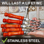 Premium BBQ Skewers with Wooden Handles 22" Shish Kabob Skewers Stainless Steel Long & Reusable Kabob Sticks Barbecue Skewers for Grilling Set of 10 Piece