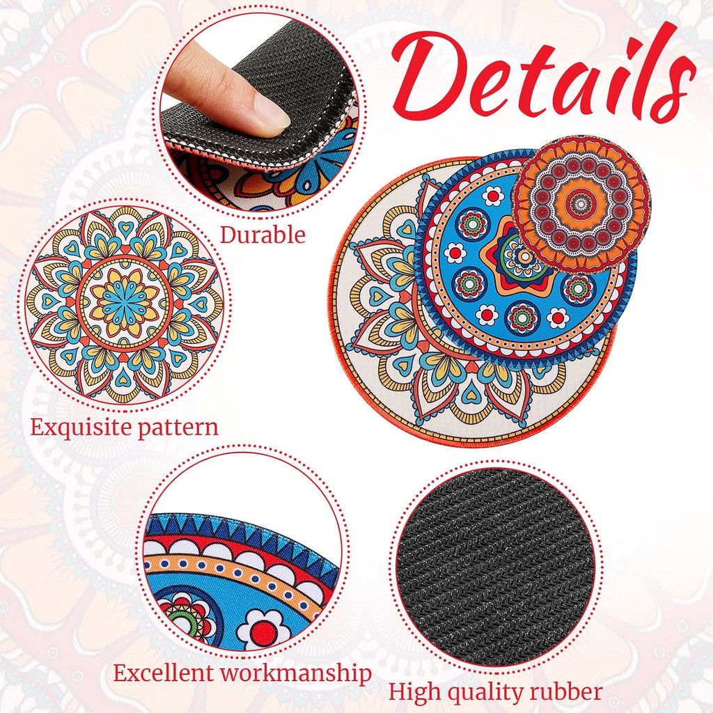 Nuanchu 6 Pcs Boho Plant Coasters 3 Size 3.94" 5.9" 7.87" Rubber Absorbent Non Slip Pot Mats Indoor Round Plant Decorative Pads Gardening Outdoor Patio Mandala Flower Protect Mat for Table Desk Floor