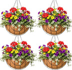Metal Hanging Baskets for Plants Outdoor 4 Pack Round Metal Wire Hanging Basket Planter (Grid, 10 Inch)