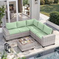 6-Piece Outdoor Patio Furniture Set Wicker Sectional Sofa Set, Patio Conversation Set with Thickened Cushions & Coffee Table for Garden, Backyard, Poolside, Light Green