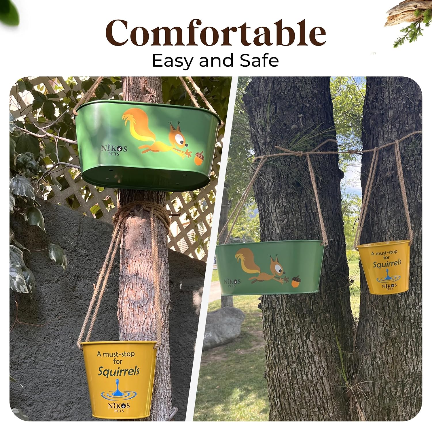 Hanging Squirrel Feeder & Waterer for Outside, Large Feeder.