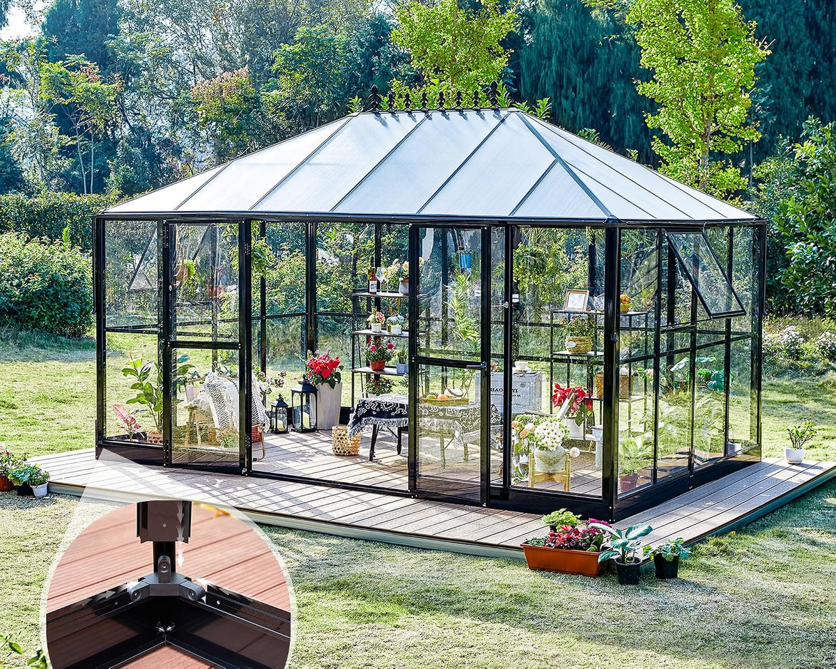 amerlife 14x9.5x9 ft hybrid polycarbonate greenhouse quick-connect assembly, main product view