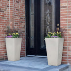 Step2 Tremont Tall Square Planter Pot, Large Outside All-Season All-Weather Gardening Pot for Patio and Front Porch, Concrete, 2-Pack