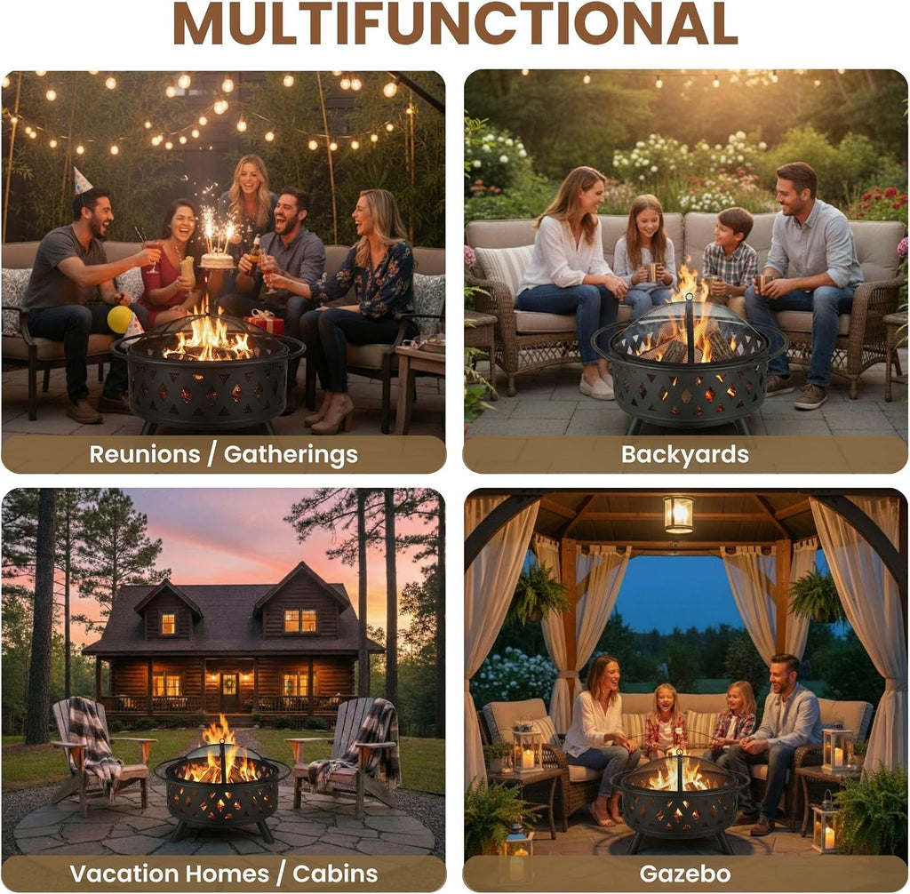 pure garden outdoor fire pit with cross weave showing dimensions