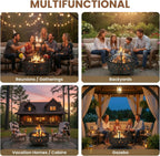 pure garden outdoor fire pit with cross weave showing dimensions