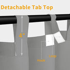 Easy-Going Outdoor Patio Curtains Detachable Tab Top Windproof Weatherproof Curtain for Cabana, Porch, Pergola and Gazebo, Tab Bottom Drape, 2 Panels, 54W x 120L inch, Light Grey