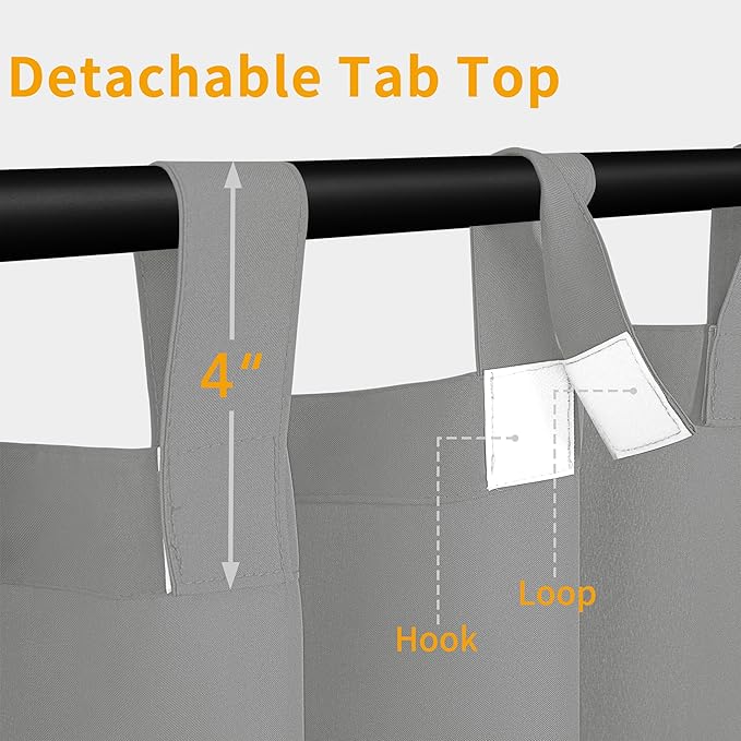 Easy-Going Outdoor Patio Curtains Detachable Tab Top Windproof Weatherproof Curtain for Cabana, Porch, Pergola and Gazebo, Tab Bottom Drape, 2 Panels, 54W x 108L inch, Light Grey