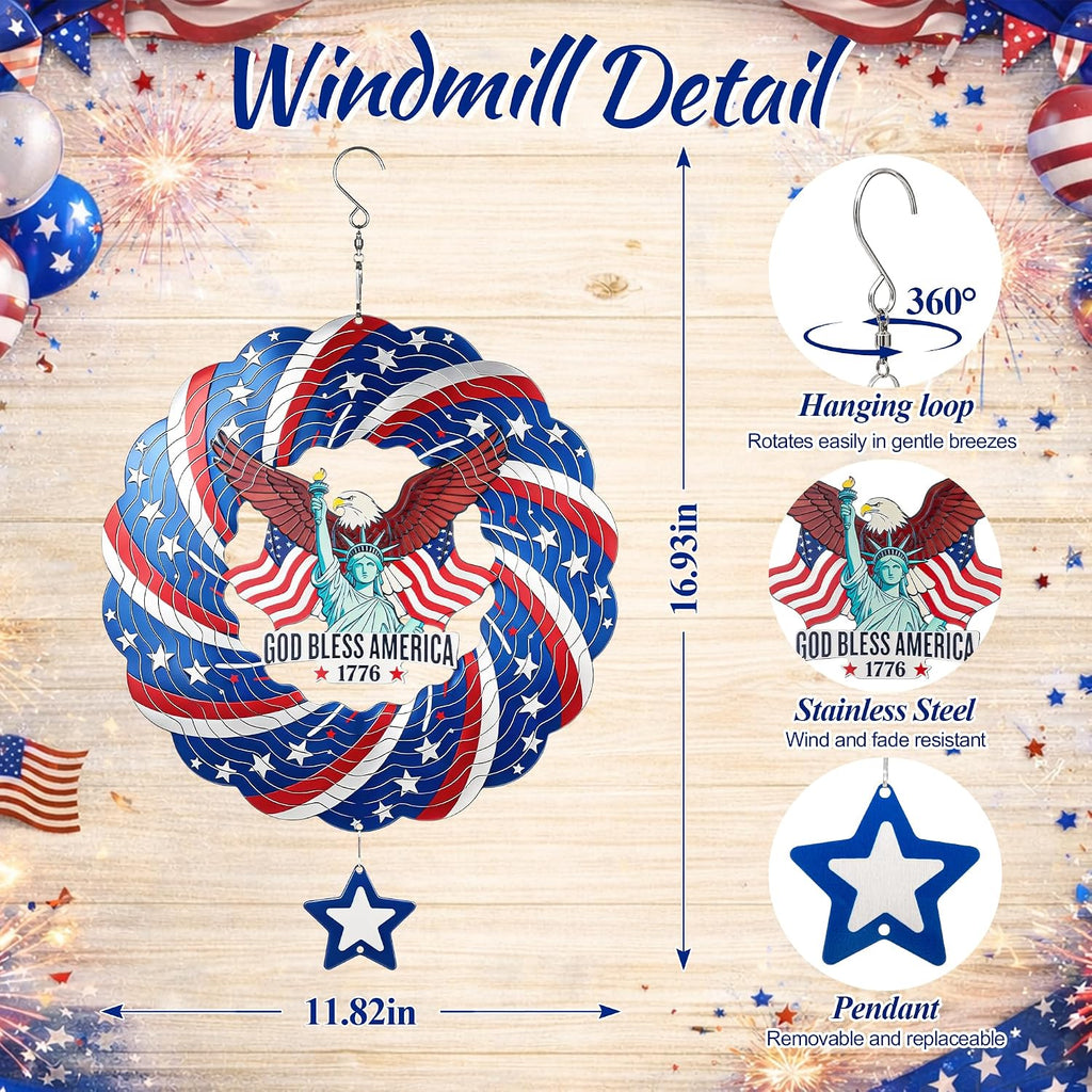 250th USA Anniversary 12 Inch Wind Spinner Patriotic Decoration | Patriotic Outdoor Garden Decor with Statue of Liberty Design, Stainless Steel Yard Art for Outdoor & Indoor, Gift for Men