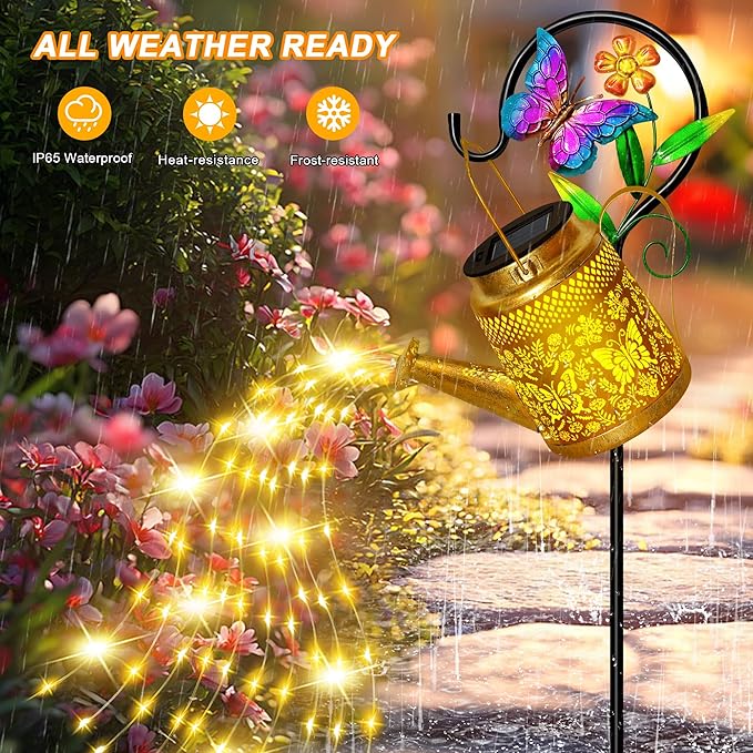 Butterfly Solar Watering Can Lights, Outdoor Waterproof Garden Lanterns with Shepherd Hook, Solar Garden Decor for Yard Outdoor Landscape Pathway, Gift for Women Mom Grandma,Christmas Gifts, 2 Pack