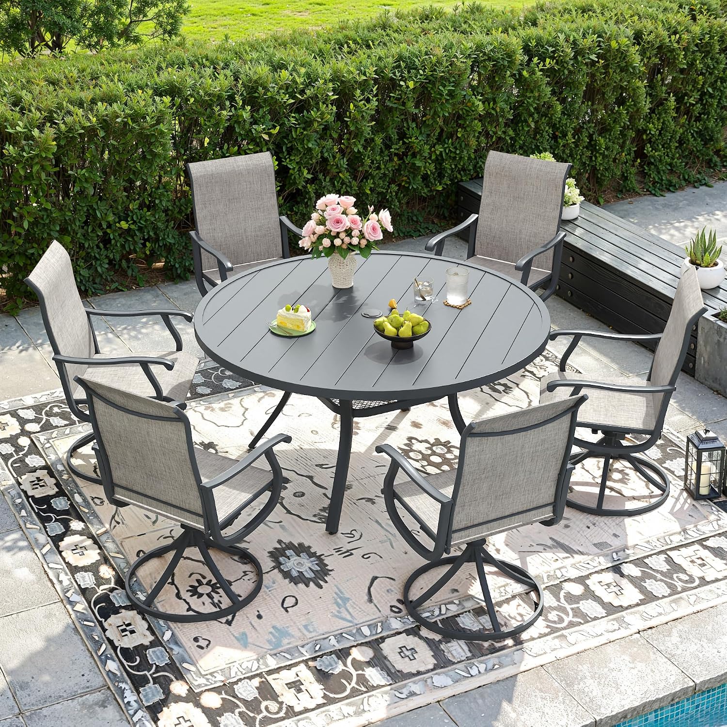 DIFY Patio Swivel Dining Chairs Set of 4, All Weather Swivel Outdoor Patio Chairs with Breathable Textilene Fabric, Metal Frame for Garden Backyard Balcony, Grey
