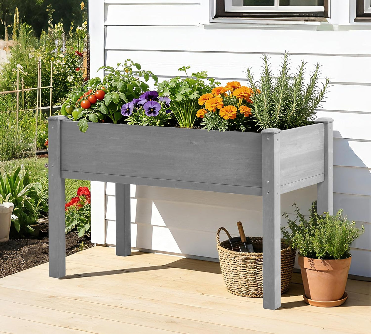 raised garden bed with legs, 48×24×30 cedar wood on a desk or shelf