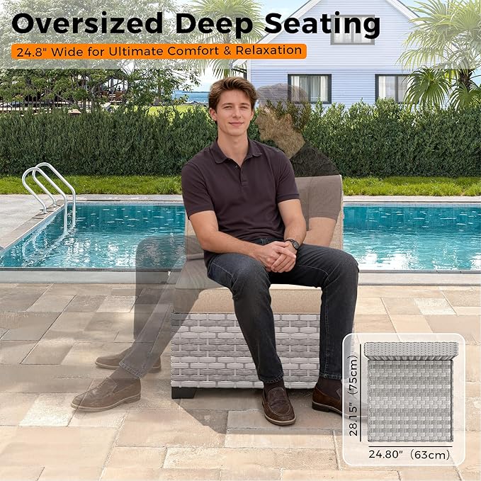 12-Seat Modular Patio Furniture Set – Outdoor Wicker Sectional Sofa with Thick 4″ Cushions, Dual-Strand PE Rattan, Rust-Resistant 18 mm Steel Frame, Backyard Garden Deck Lounge,Beige