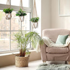 YIBOT 3 Pack Macrame Plant Hanger Indoor Hanging Planter Basket with 3 Hooks, 35"/29"/23" Crochet Plant Holder Stand No Tassels for Indoor Outdoor Boho Home Decor, Brown (POTS NOT Included)