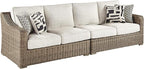 Signature Design by Ashley Beachcroft Outdoor Left & Right Arm Facing Wicker Patio Loveseats, Nuvella Weather Resistant Fabric, Brown & Beige