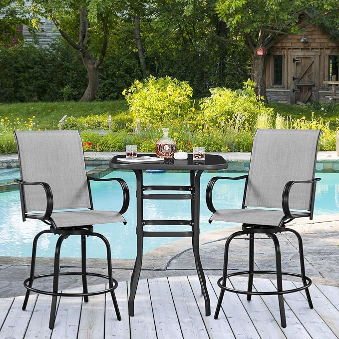 Yaheetech Patio Swivel Barstools Outdoor Chairs Set of 2, High Bistro Stools Outdoor Furniture, All-Weather Patio Stools for Outside, Beach, Lawn, Poolside and Garden, Black/Light Gray