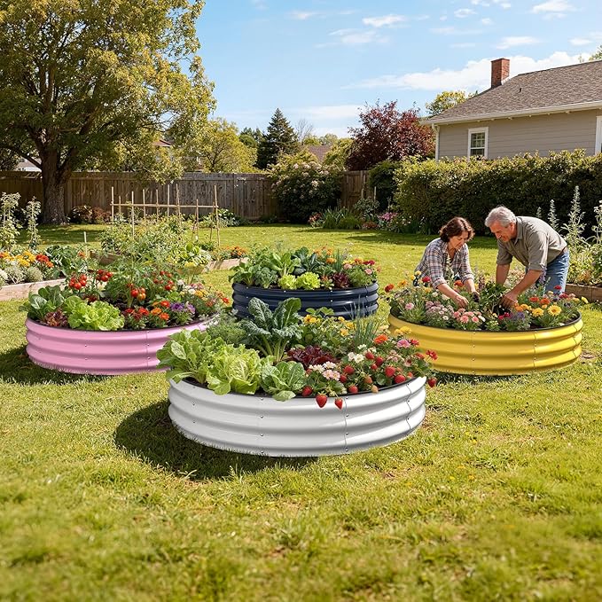 Galvanized Raised Garden Bed 4×4×1 FT, Round Metal Raised Garden Bed Outdoor Planter Box with Open Bottom, Rust-Resistant Steel Garden Bed for Vegetables Herbs Flowers, Easy Assembly