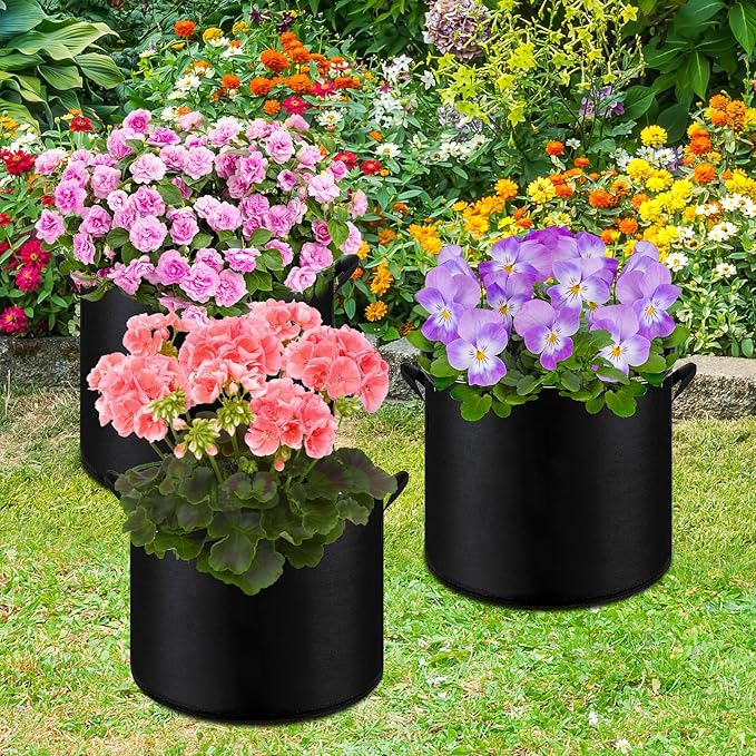 6-Pack 5/7/10 Gallon Grow Bags - 300G Heavy Duty Aeration Fabric Pots with Handles,Thickened Nonwoven Planter Bags for Vegetables Flowers Fruits