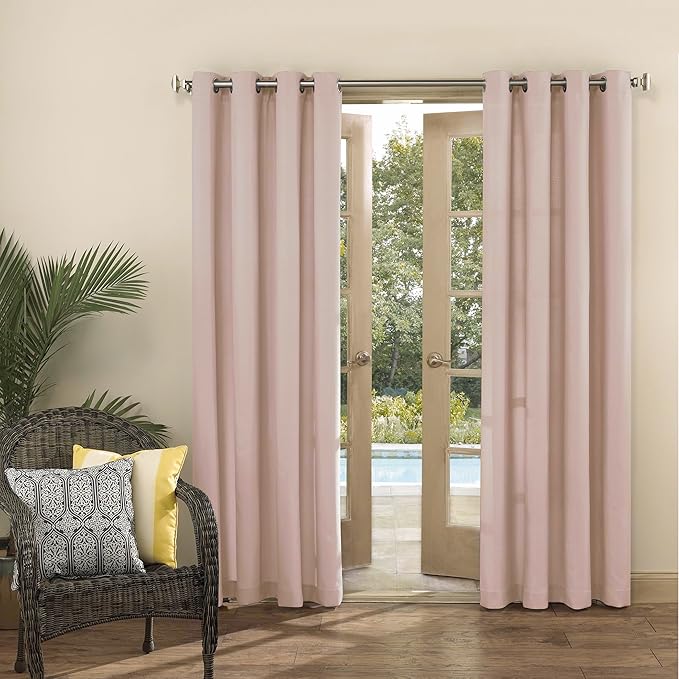 Sun Zero Marina Indoor/Outdoor UV Protectant Energy Efficient Grommet Curtain Panel, 54" x 108", Rose Quartz