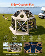 VEVOR Pop up Gazebo Screen Tent, 12 x 12 ft, 13-Sided Spherical Camping Canopy Tent with Removable Top & Carry Bag, Quick-Set & Bite-Proof, Screen House Sun Shelter for 8-10 Persons, Beige