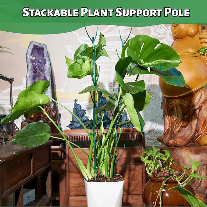 10 Pack Adjustable Plant Support Stakes,Stackable Plant Support Pole with Garden Ties and Clips, Suitable for Monstera,Climbing Plants and Indoor Outdoor Plants