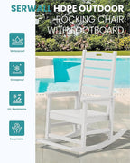 SERWALL HDPE Outdoor Rocking Chair, Oversized Rocking Chair with Footboard, High Back Porch Rocker Chair with 350lbs Support, White