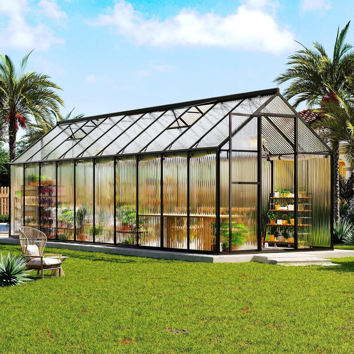 amerlife 6x20 ft walk-in polycarbonate greenhouse with 2, main product view