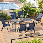 Yaheetech Outdoor Patio Chairs Set of 4, Portable Dining Chairs with Armrests for Camping, Lawn Yard Beach, Folding Outdoor Chairs 4-Pack with Metal Frame, Navy Blue
