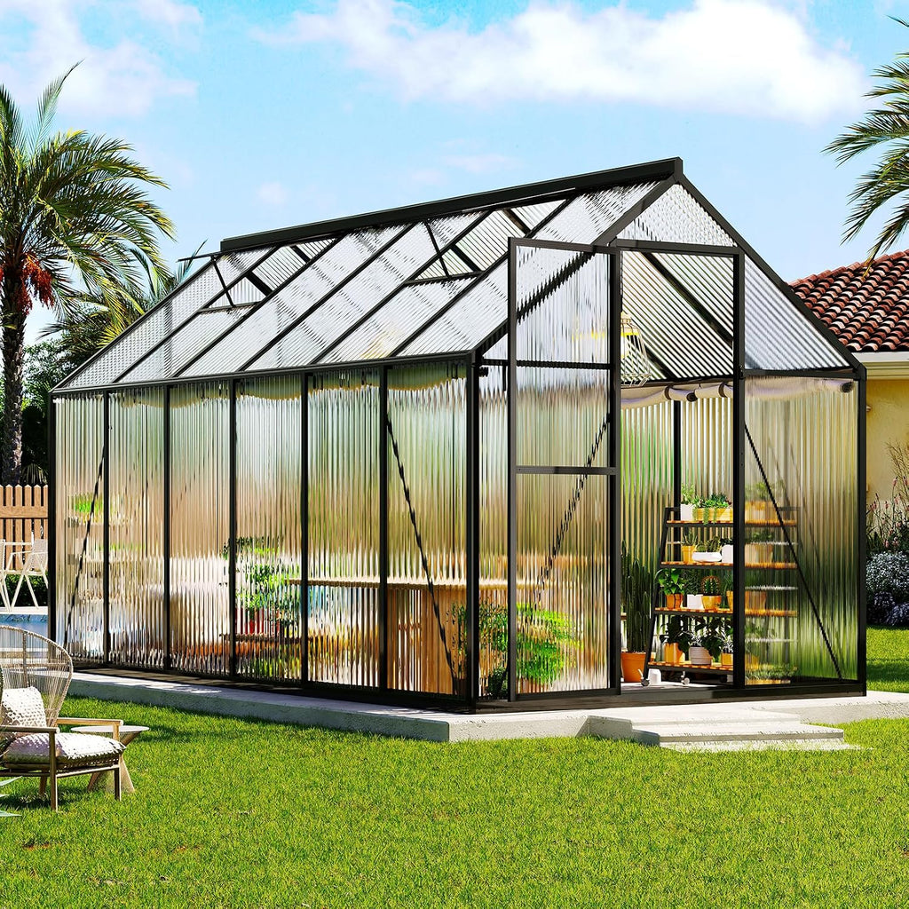 amerlife 6x12 ft walk-in polycarbonate greenhouse with 2, main product view