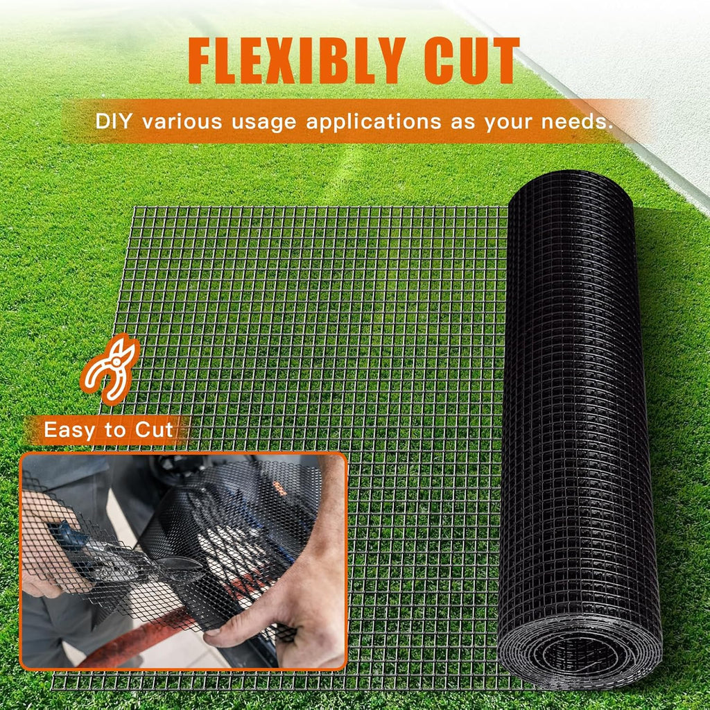 Zevemomo 36" x 50' 1/4inch Hardware Cloth, Black Vinyl Coated Chicken Wire Fence Galvanized Welded Mesh Roll for Home Garden Rabbit Cage