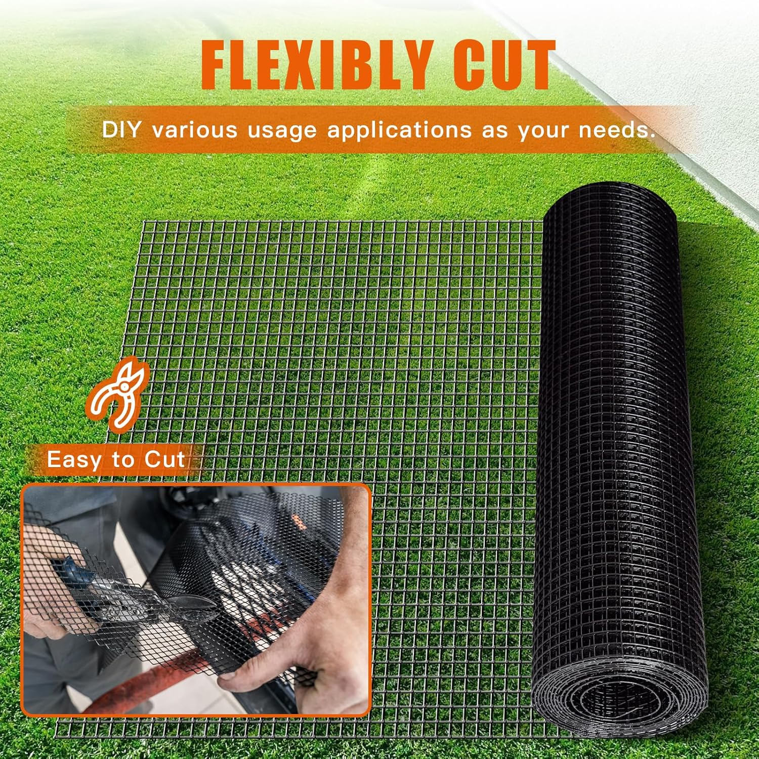 Zevemomo 36" x 50' 1/4inch Hardware Cloth, Black Vinyl Coated Chicken Wire Fence Galvanized Welded Mesh Roll for Home Garden Rabbit Cage