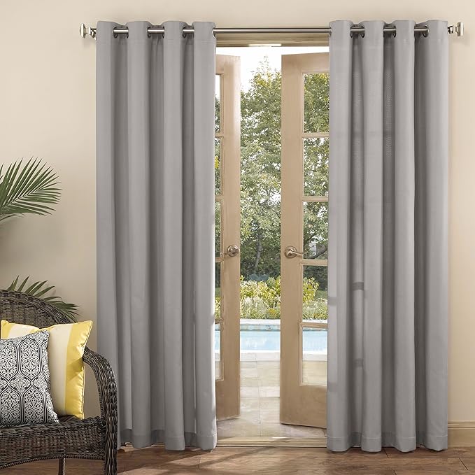 Sun Zero Marina Indoor/Outdoor UV Protectant Energy Efficient Grommet Curtain Panel, 54" x 95", Gray