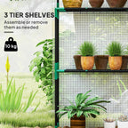 outsunny walk-in greenhouse with 3 tier 4 shelves, close-up detail