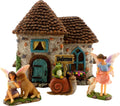 Fairy Garden House Kit & Sign | Hand-painted resin pinecone roof design; 2 fairies included; door opens; 6 inches high; outdoor indoor miniature decor