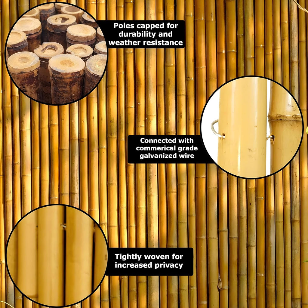 forever bamboo caramel brown bamboo fencing decorative rolled, front angle view