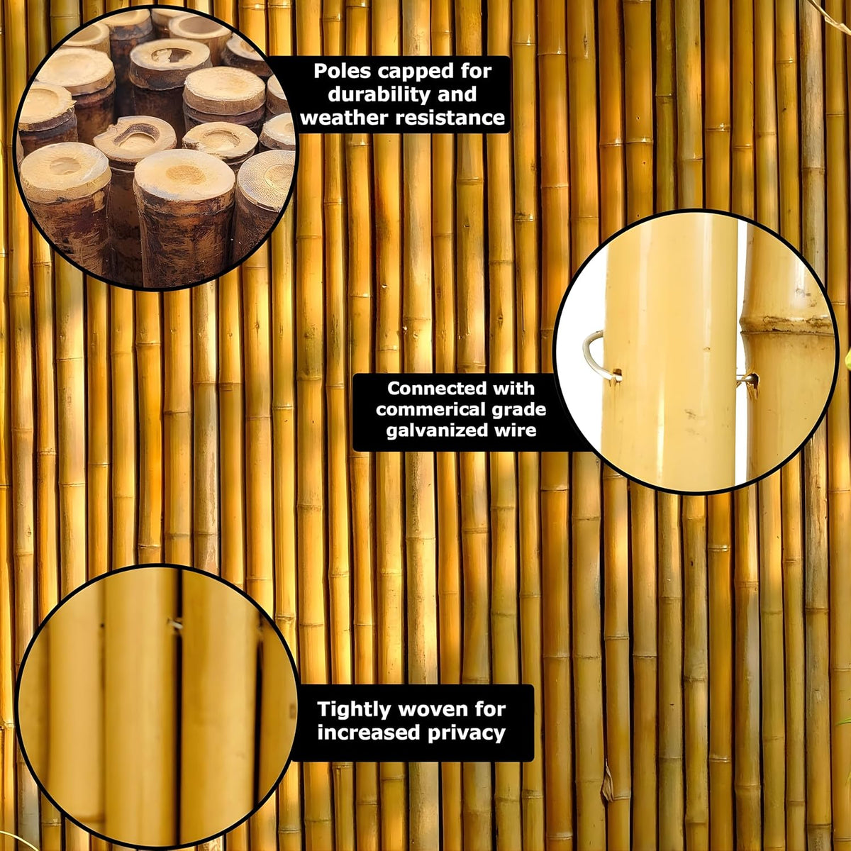 forever bamboo caramel brown bamboo fencing decorative rolled, front angle view