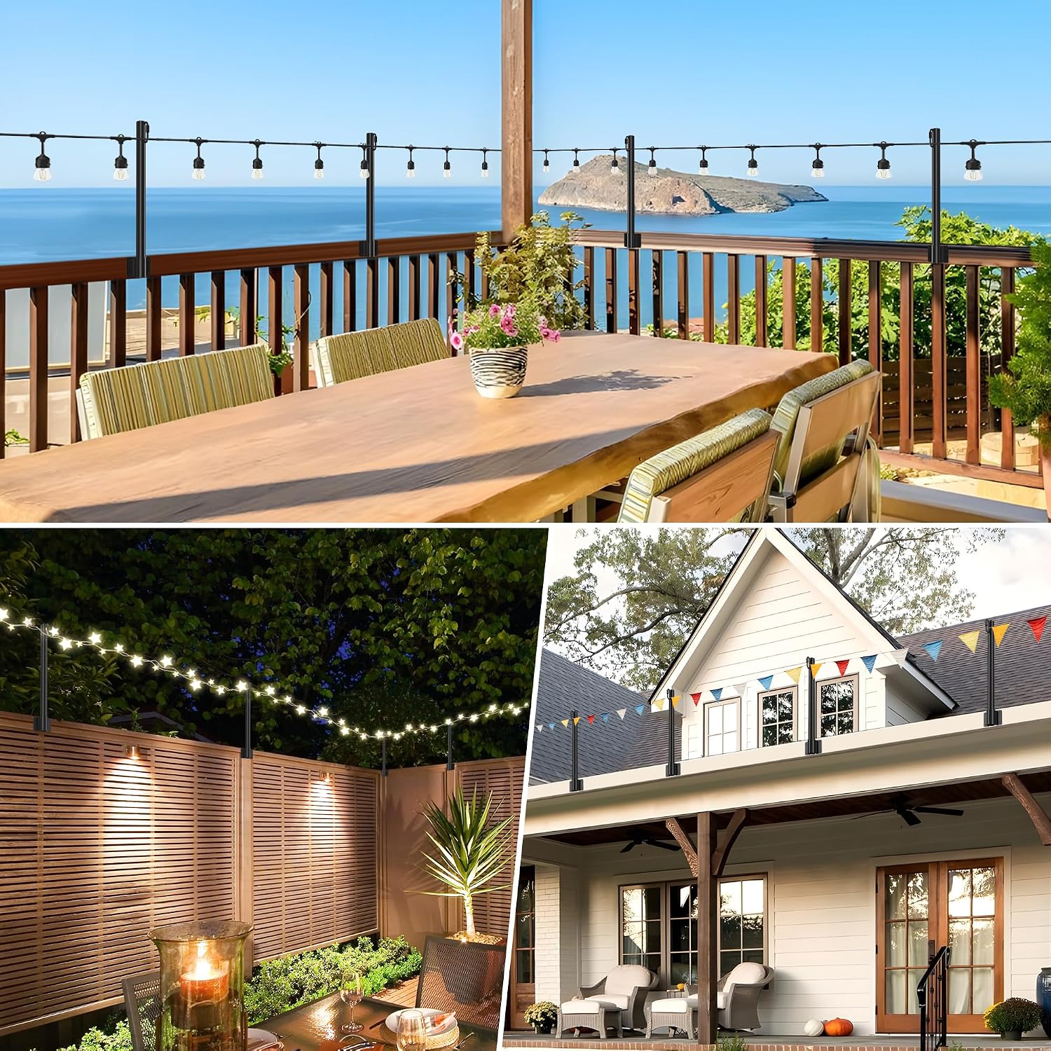 Suchtale 8-Pack String Light Poles, 1.3 FT Fence Mount Posts, Black | Wall-Mount Brackets Secure To Fences, Deck Rails Or Wood Posts. Clips Hold String Lights For Patios, Gardens And Parties.