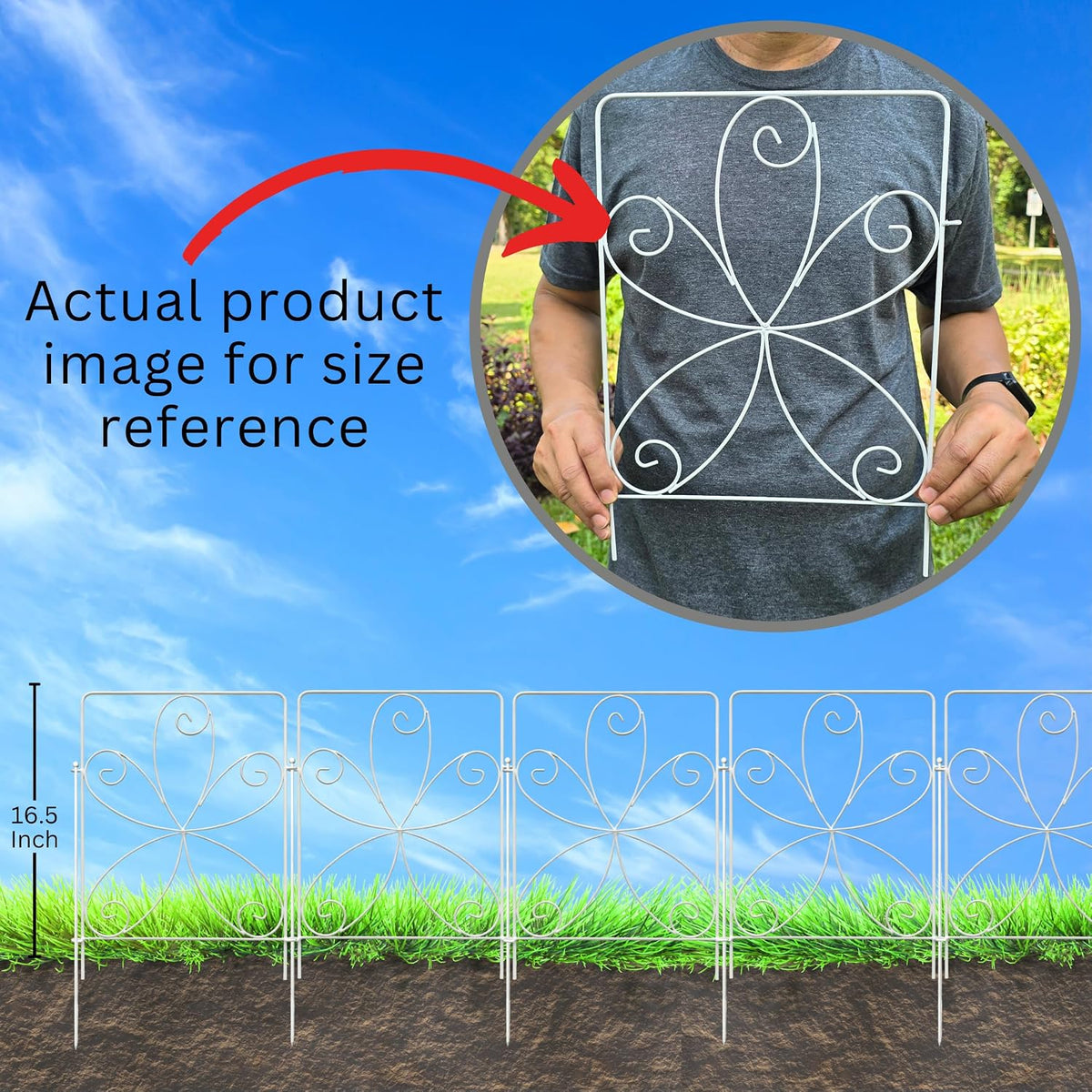 shoplala garden fence (10 panels) 12.5in(l) x 16.5in(h) showing dimensions