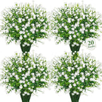 20 Bundles Artificial Flowers for Outdoors Fake Plastic Flowers UV Resistant Realistic Faux Plants Shrubs for Spring Summer Garden Porch Yard Patio Planter Window Box Home Decor, White