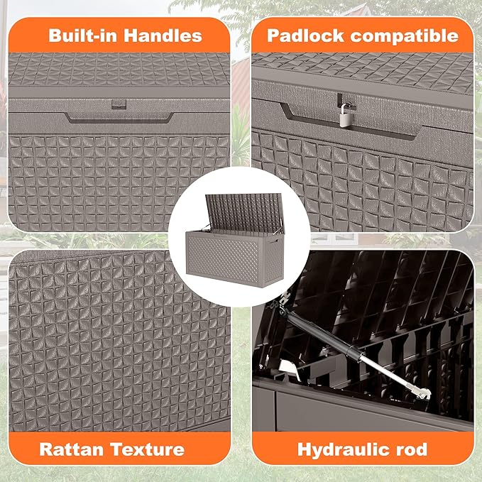 121 Gallon Outdoor Storage Box - Deck Box Waterproof Patio Furniture, Garden Tools, Cushions, Pool Accessories Outside Storage Resin Box, Grey