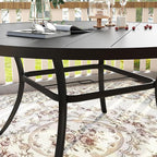 VICLLAX 50" Outdoor Round Patio Table with Umbrella Hole, All Weather Metal Round Outdoor Dining Table for Lawn Garden, 6-8 Person Table, Black